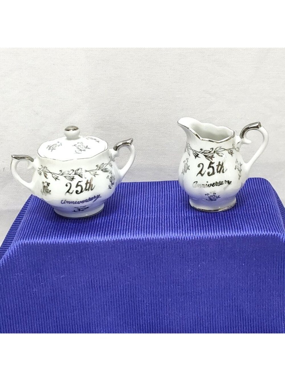 Norcrest 25th Anniversary Miniature Creamer Sugar Bowl Set Fine China Japan VTG